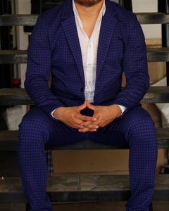BLAZER SOLAPA V CASUAL AZUL REY CON CUADROS