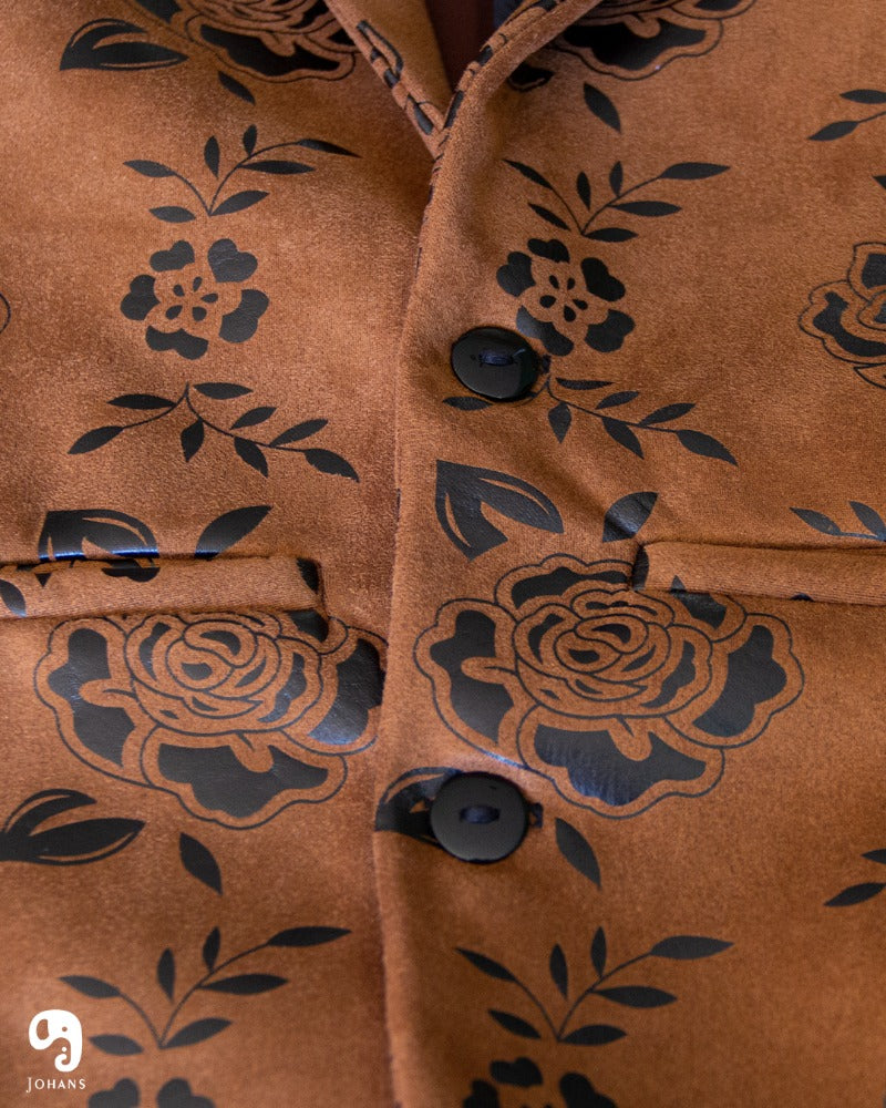 PANTALON EXOTICO GAMUZA FLORES CAFE