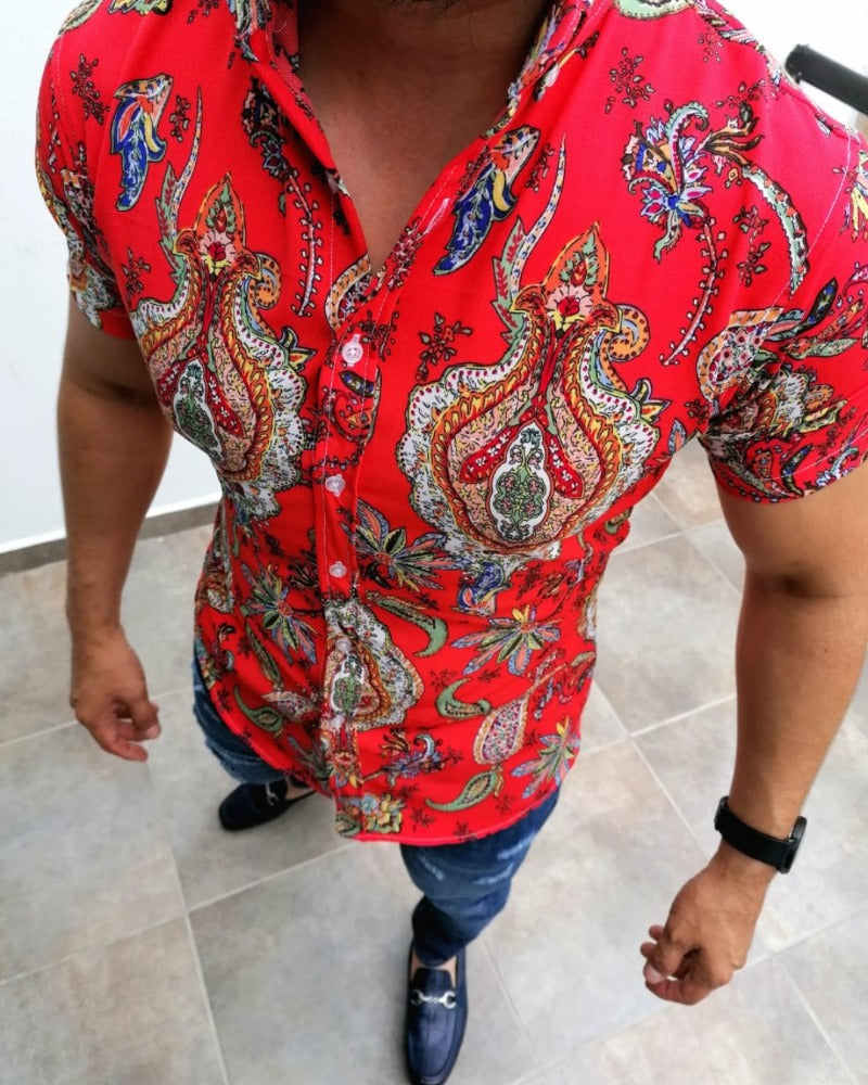 CAMISA MANGA CORTA ESTAMPADO NARANJA CORACOLES