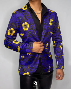 BLAZER SOLAPA V EXOTICO AZUL CON FLORES AMARILLAS