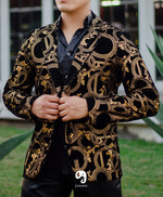 Cargar imagen en el visor de la galería, BLAZER SOLAPA V EXOTICO DORADO ESTILO VERSACE
