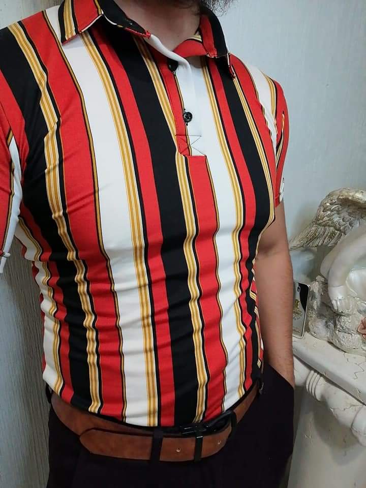 PLAYERA TIPO POLO RAYAS NARANJA BLANCO Y MOSTAZA