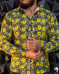 CAMISA MANGA LARGA ESTAMPADO FLOREADA AMARILLA
