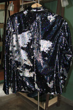 Cargar imagen en el visor de la galería, BLAZER SOLAPA V EXOTICO LENTEJUELA AZUL Y PLATA
