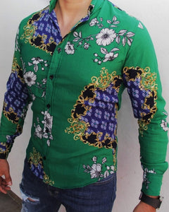 CAMISA MANGA LARGA ESTAMPADO VERDE FLORES CON MANDALAS