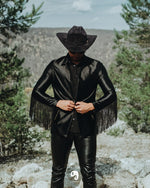 Cargar imagen en el visor de la galería, BLAZER SOLAPA V EXOTICO NEGRO CON FLECOS
