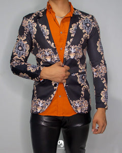 BLAZER SOLAPA V EXOTICO NEGRO CON DETALLES FLORALES