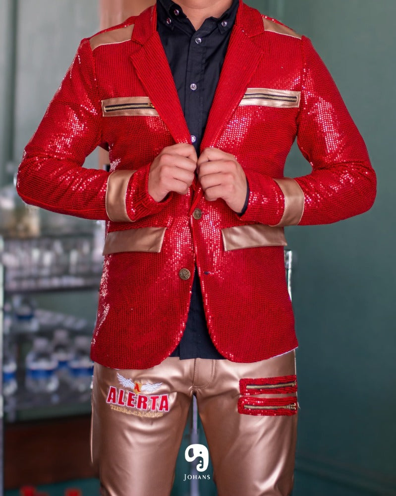 BLAZER SOLAPA V EXOTICO LENTEJUELA RUBI