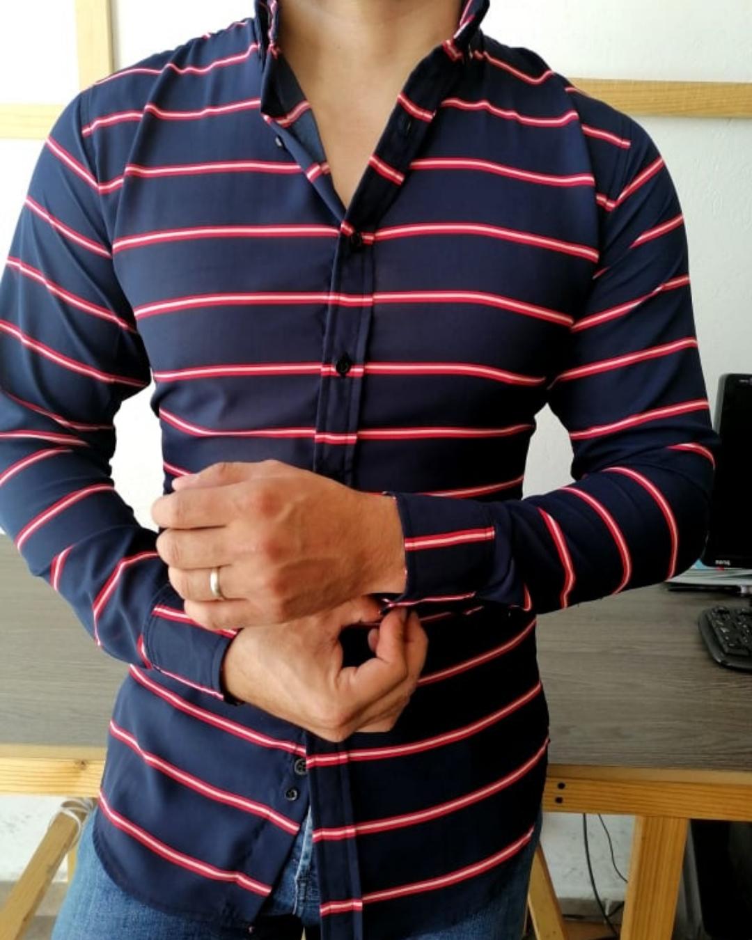 CAMISA MANGA LARGA RAYAS AZUL MARINO CON ROJAS