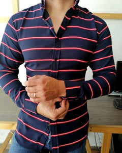 CAMISA MANGA LARGA RAYAS AZUL MARINO CON ROJAS