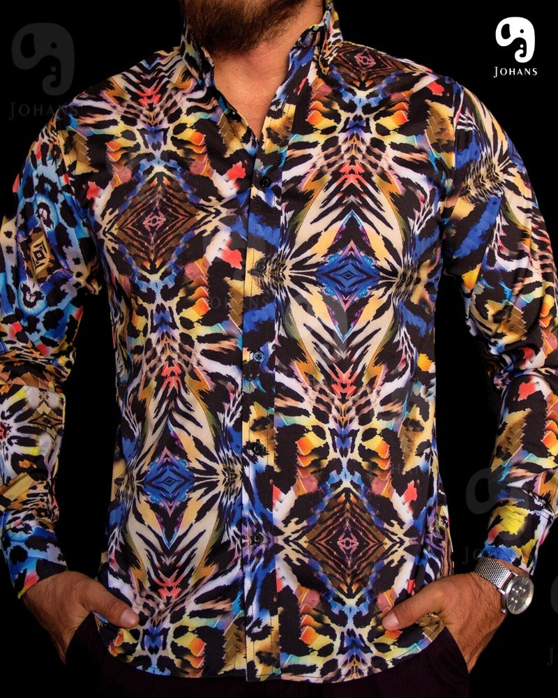 CAMISA MANGA LARGA ESTAMPADO ANIMAL PRINT LEOPARDO AZUL