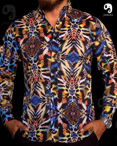 CAMISA MANGA LARGA ESTAMPADO ANIMAL PRINT LEOPARDO AZUL