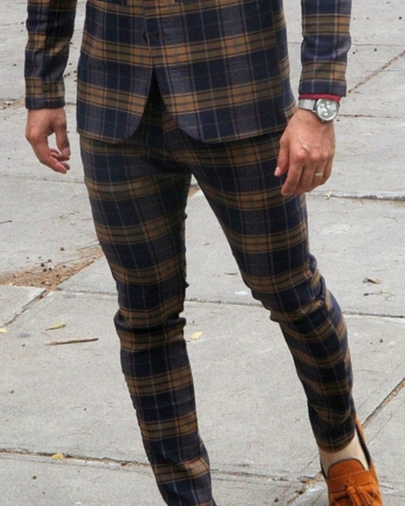 PANTALÓN CASUAL CUADROS AZUL MARINO CON MARRON