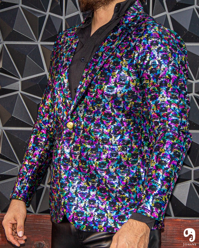 BLAZER SOLAPA V EXOTICO HOLOGRAMA CALAVERAS MULTICOLOR