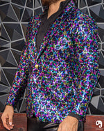 Cargar imagen en el visor de la galería, BLAZER SOLAPA V EXOTICO HOLOGRAMA CALAVERAS MULTICOLOR
