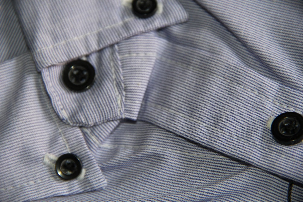 CAMISA MANGA LARGA ESTAMPADO AZUL DIMINUTAS LINEAS BLANCAS
