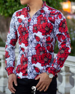 Cargar imagen en el visor de la galería, CAMISA MANGA LARGA ESTAMPADO DE FLORES ROJAS
