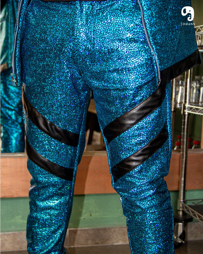 PANTALON EXOTICO LICRA HOLOGRAMA AZULEJOS AZUL