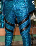 Cargar imagen en el visor de la galería, PANTALON EXOTICO LICRA HOLOGRAMA AZULEJOS AZUL
