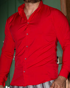 CAMISA MANGA LARGA LISA ROJO CEREZA