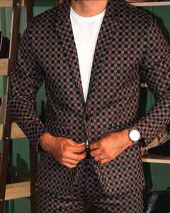 BLAZER SOLAPA V EXOTICO GRIS CON  ROMBOS CAFE Y NEGRO