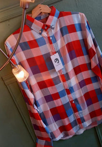 CAMISA MANGA LARGA  CUADROS TOTALIDAD NARANJAS CON AZUL