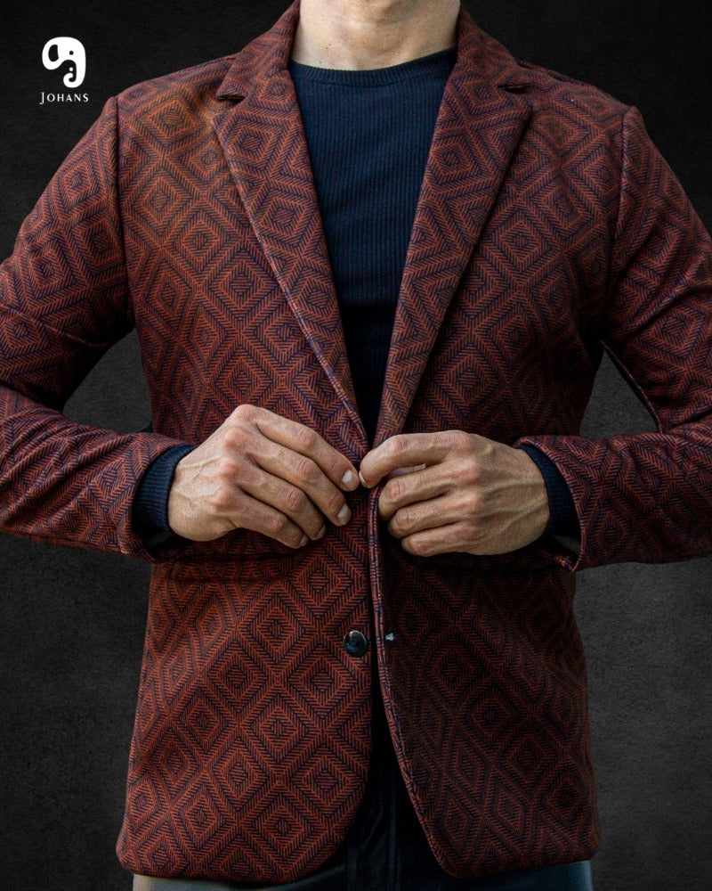 BLAZER SOLAPA V EXOTICO COLOR MARRON CON DISEÑO DE ROMBOS
