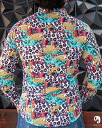 Cargar imagen en el visor de la galería, CAMISA MANGA LARGA ESTAMPADO ANIMAL PRINT LEOPARDO MULTICOLOR AZUL MENTA
