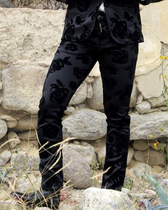 PANTALÓN  EXOTICO NEGRO FLORES EN TERCIOPELO