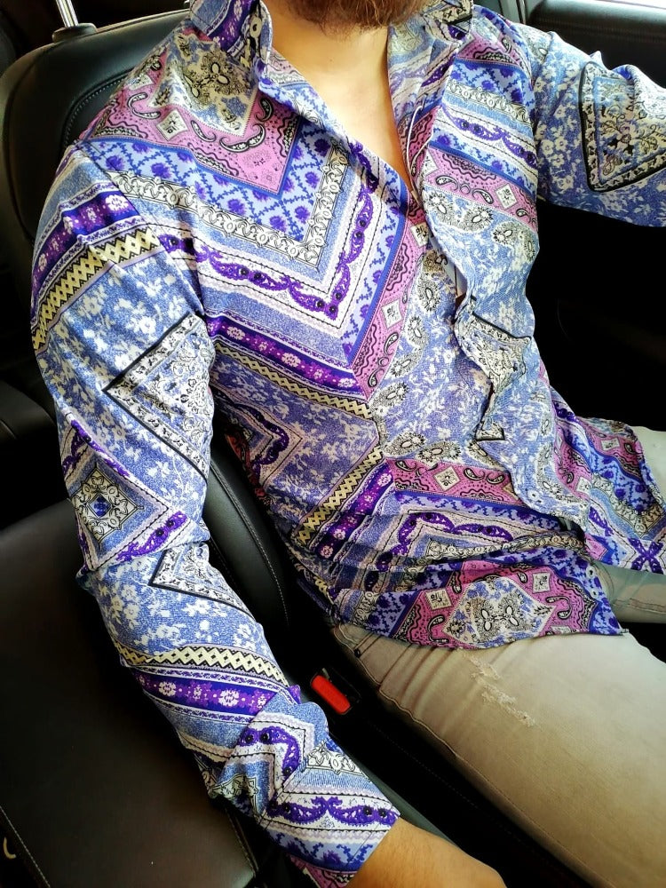 CAMISA MANGA LARGA ESTAMPADO EDICIÓN FR ROMBOS TONALIDADES LILA