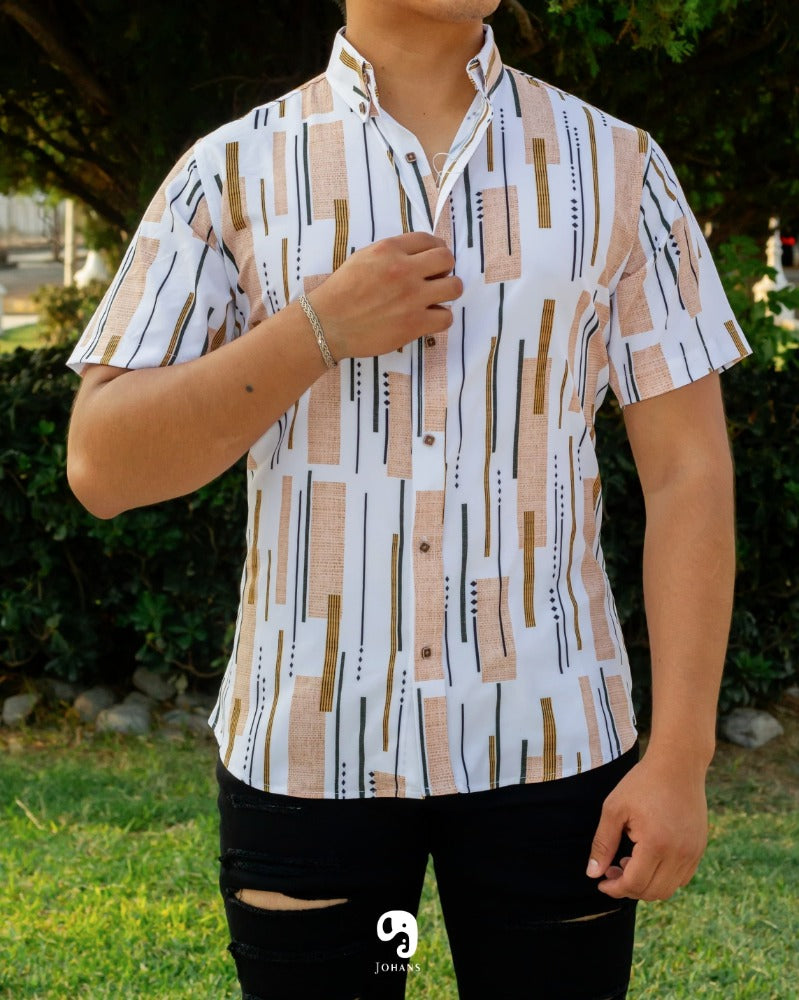 CAMISA MANGA CORTA ESTAMPADO LINEAS PIXEL