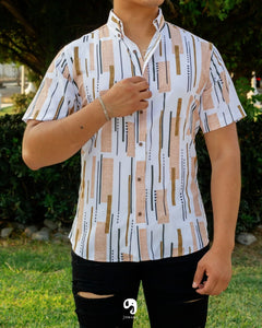 CAMISA MANGA CORTA ESTAMPADO LINEAS PIXEL