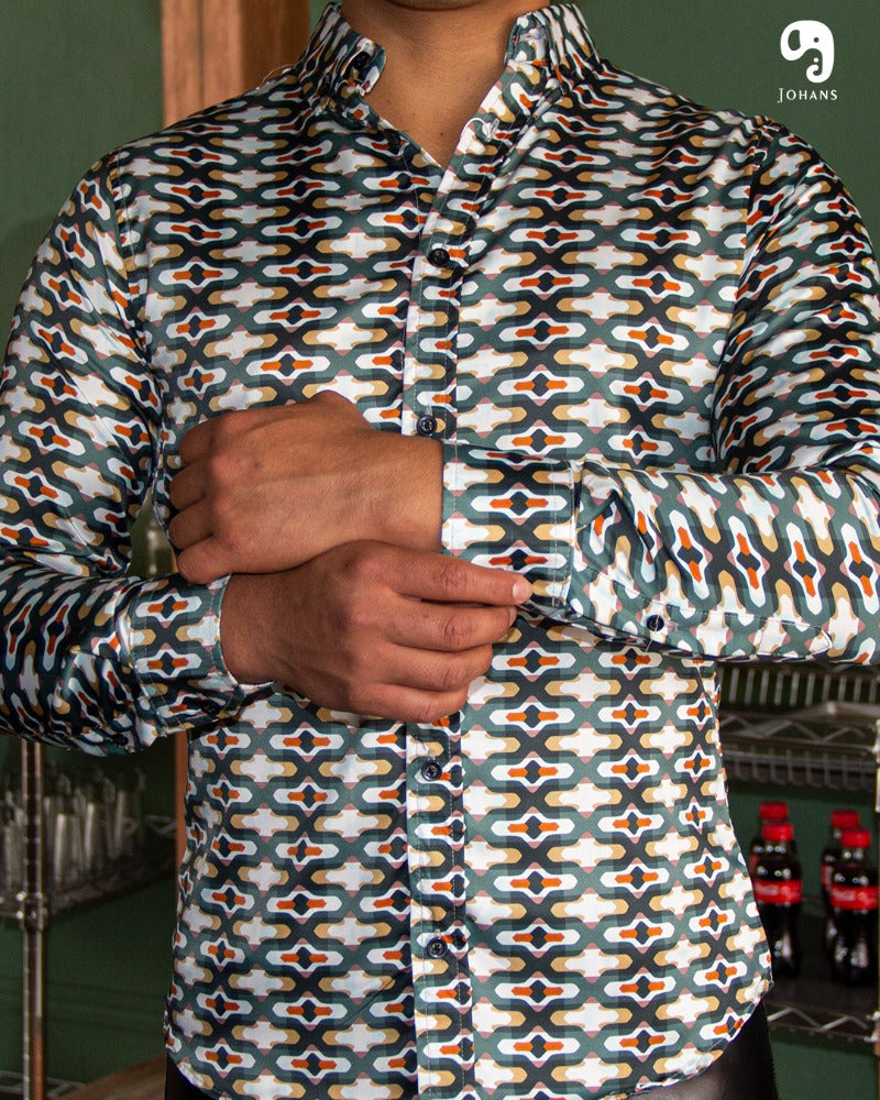 CAMISA MANGA LARGA ESTAMPADO SATINADA VERDE PRISMATIC