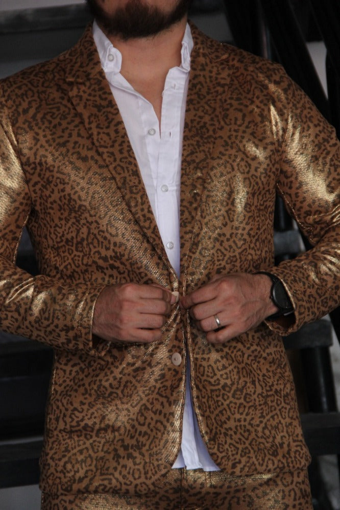BLAZER SOLAPA V EXOTICO CON DISEÑO DE LEOPARDO Y BRILLOS