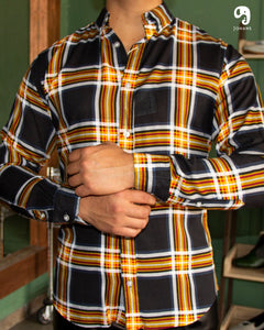 CAMISA MANGA LARGA CUADRO MULTILINEA COLORES NARANJAS
