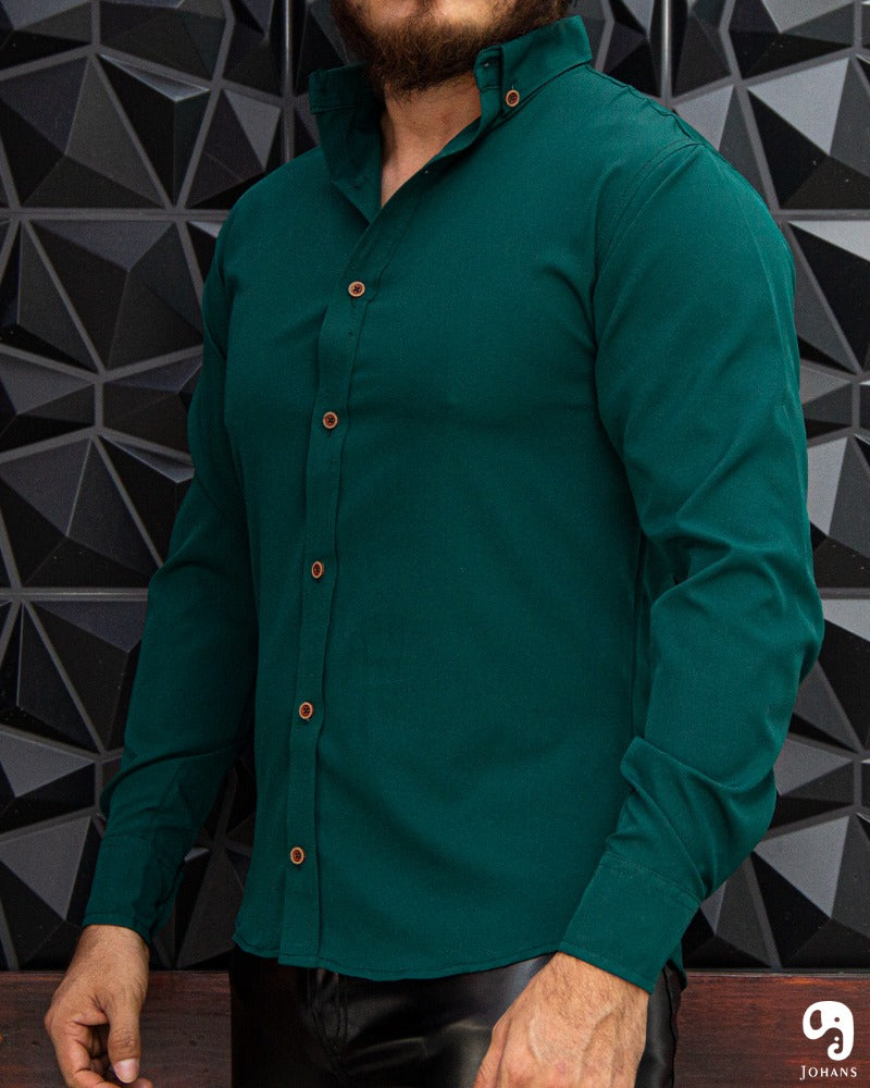 CAMISA MANGA LARGA LISA VERDE ALGA