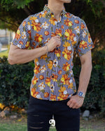 Cargar imagen en el visor de la galería, CAMISA MANGA CORTA ESTAMPADA PIXELES Y FLORES AMARILLAS
