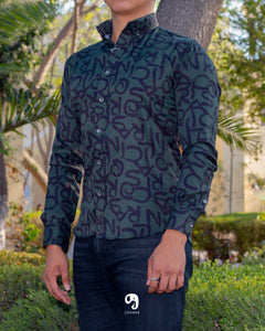 CAMISA MANGA LARGA ESTAMPADO HOJARASCA VERDE