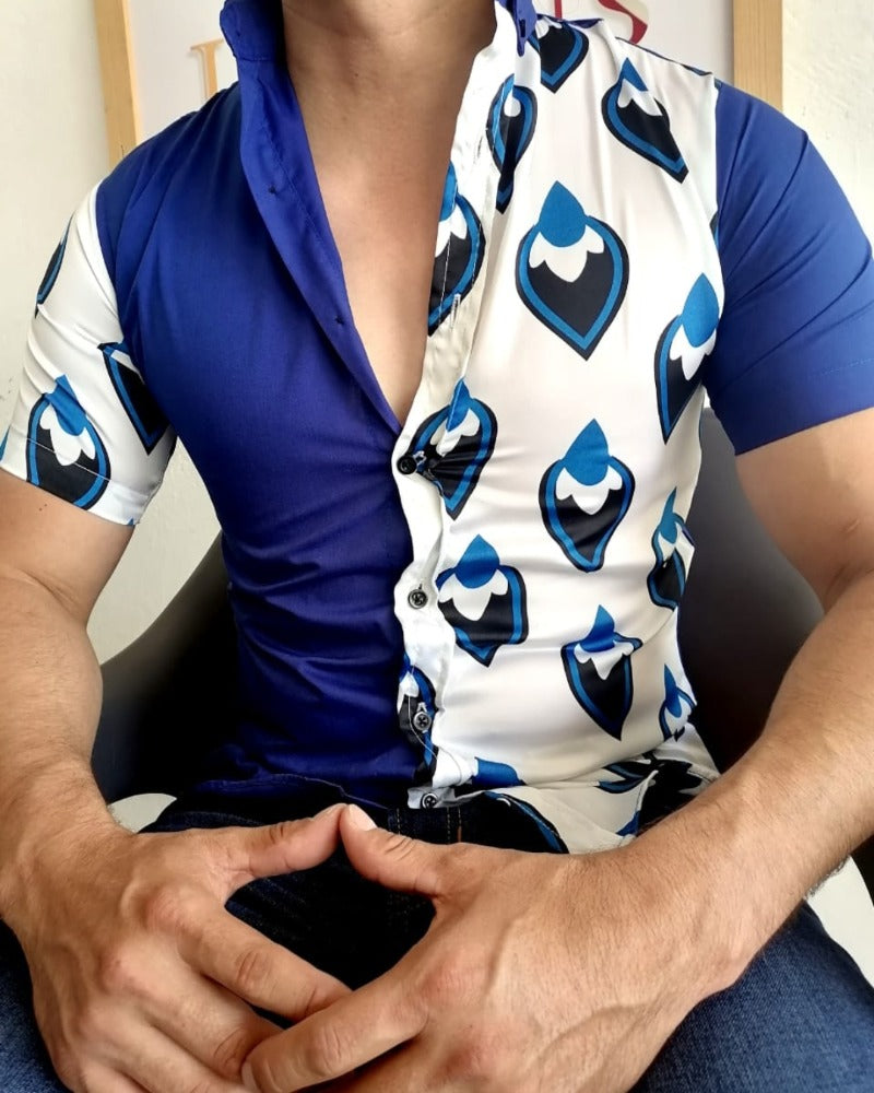 CAMISA MANGA CORTA ESTAMPADO AZUL REY CON OJOS