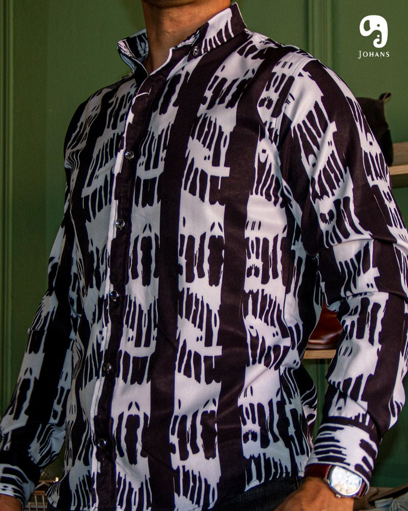 CAMISA MANGA LARGA ESTAMPADA BLANCA CEBRA INTERMITENTE