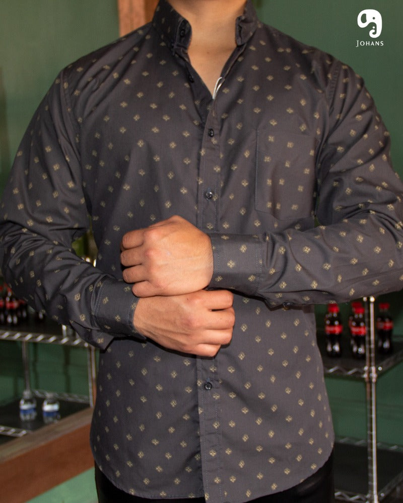 CAMISA MANGA LARGA ESTAMPADO OXFORD ROMBILLOS MATE