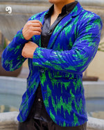 Cargar imagen en el visor de la galería, BLAZER SOLAPA V EXOTICO AZUL MIX DE LENTEJUELAS VERDE
