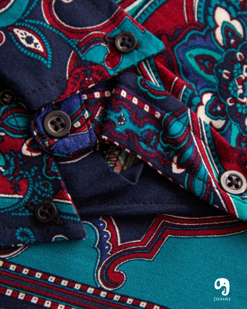 CAMISA MANGA LARGA ESTAMPADO MOSAICO FLORES AZUL