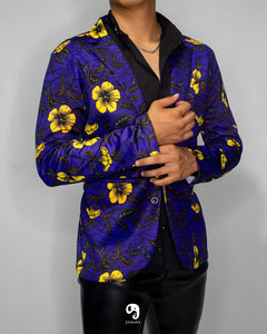 BLAZER SOLAPA V EXOTICO AZUL CON FLORES AMARILLAS
