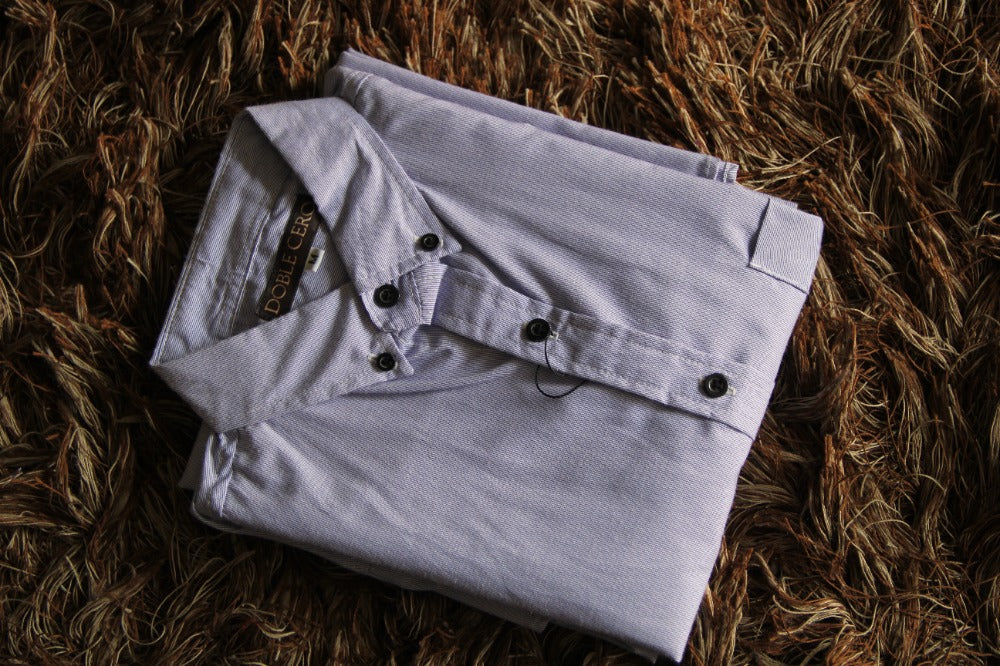 CAMISA MANGA LARGA ESTAMPADO AZUL DIMINUTAS LINEAS BLANCAS