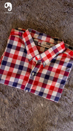 Cargar imagen en el visor de la galería, CAMISA MANGA LARGA CUADRO GRANDE ROJO,BLANCO Y AZUL
