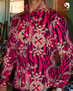 CAMISA MANGA LARGA ESTAMPADA ROSA AROS