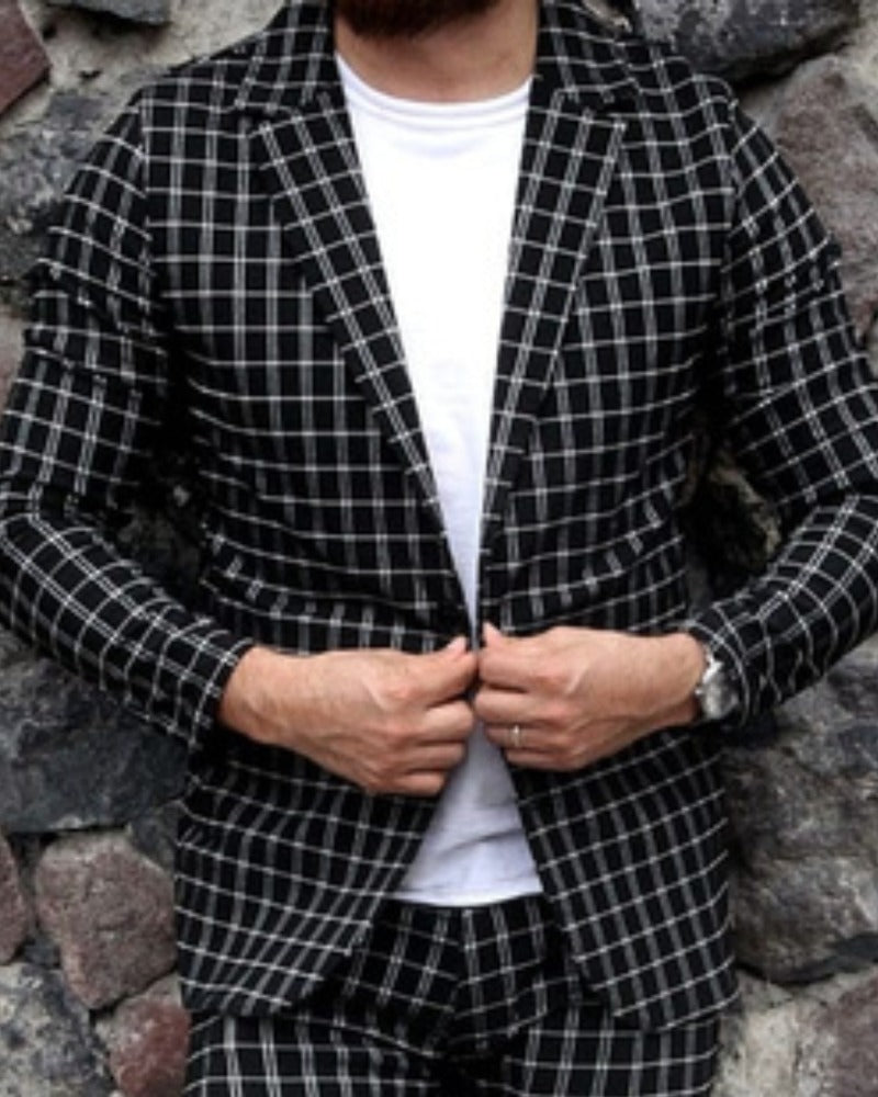 BLAZER SOLAPA V CASUAL NEGRO CON CUADROS  BLANCOS