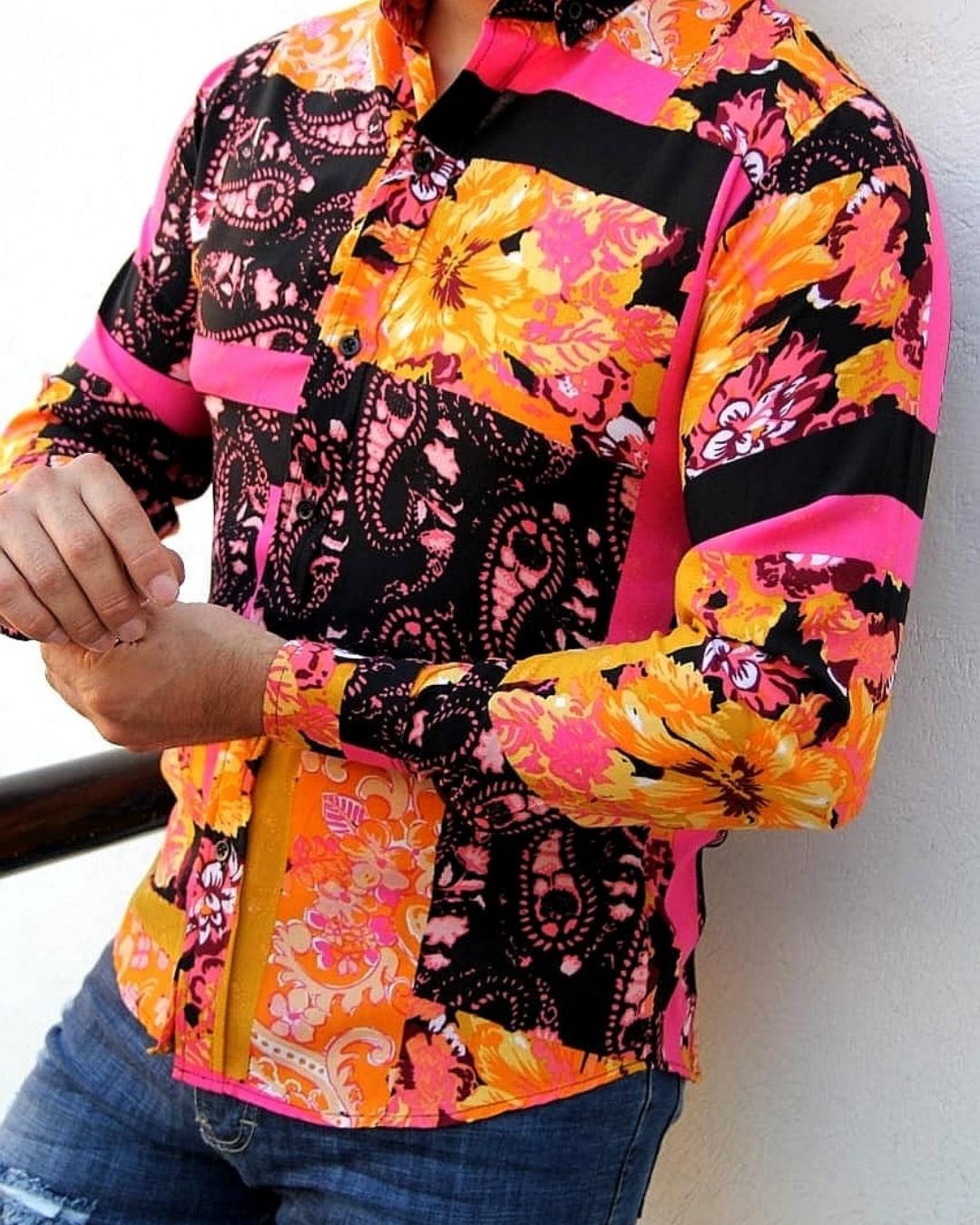 CAMISA MANGA LARGA ESTAMPADO MOSAICO FLORES FIUSHA