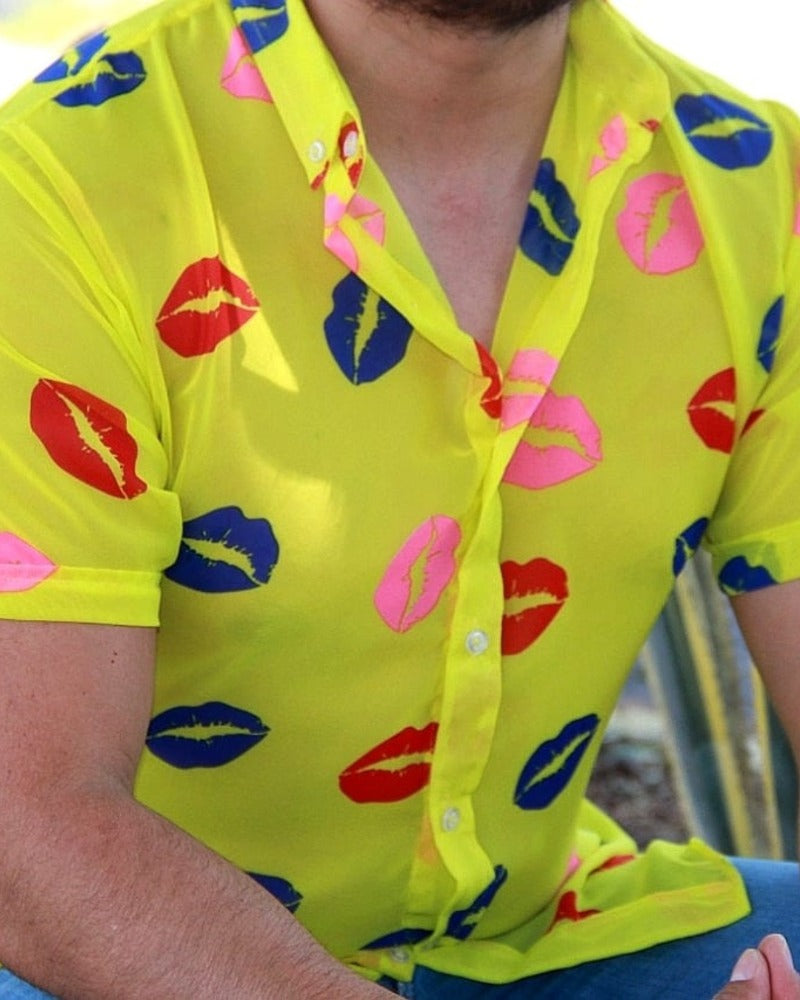 CAMISA MANGA CORTA ESTAMPADA VERDE NEON BESOS